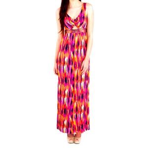 Trina Turk Margery Ikat Maxi Dress with Stretch Size XS Colorful Sleeveless